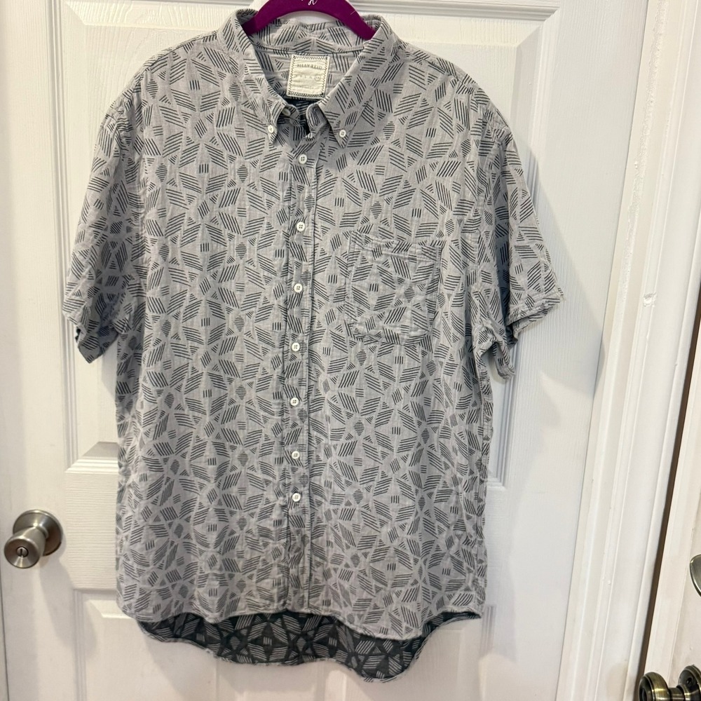 Billy Reid Mens XXL Tuscumbia Short Button Up Shirt grey geometric Standard Cut